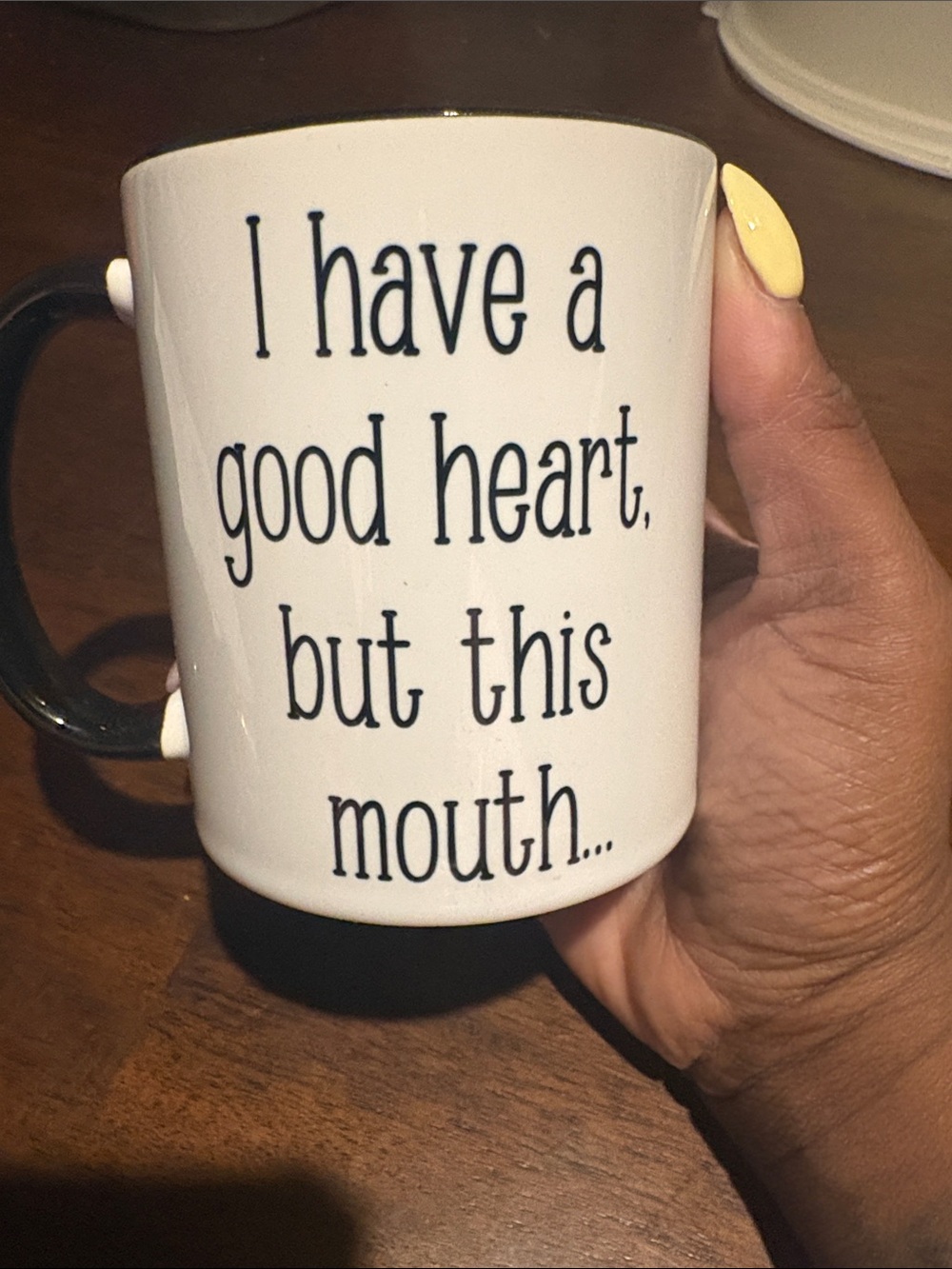 White Ceramic Mug with Black Handle - 'I Have a Good Heart'